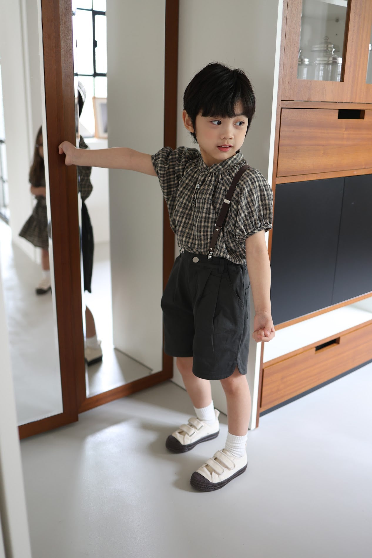 25ss check half blouse / kidsJr大人