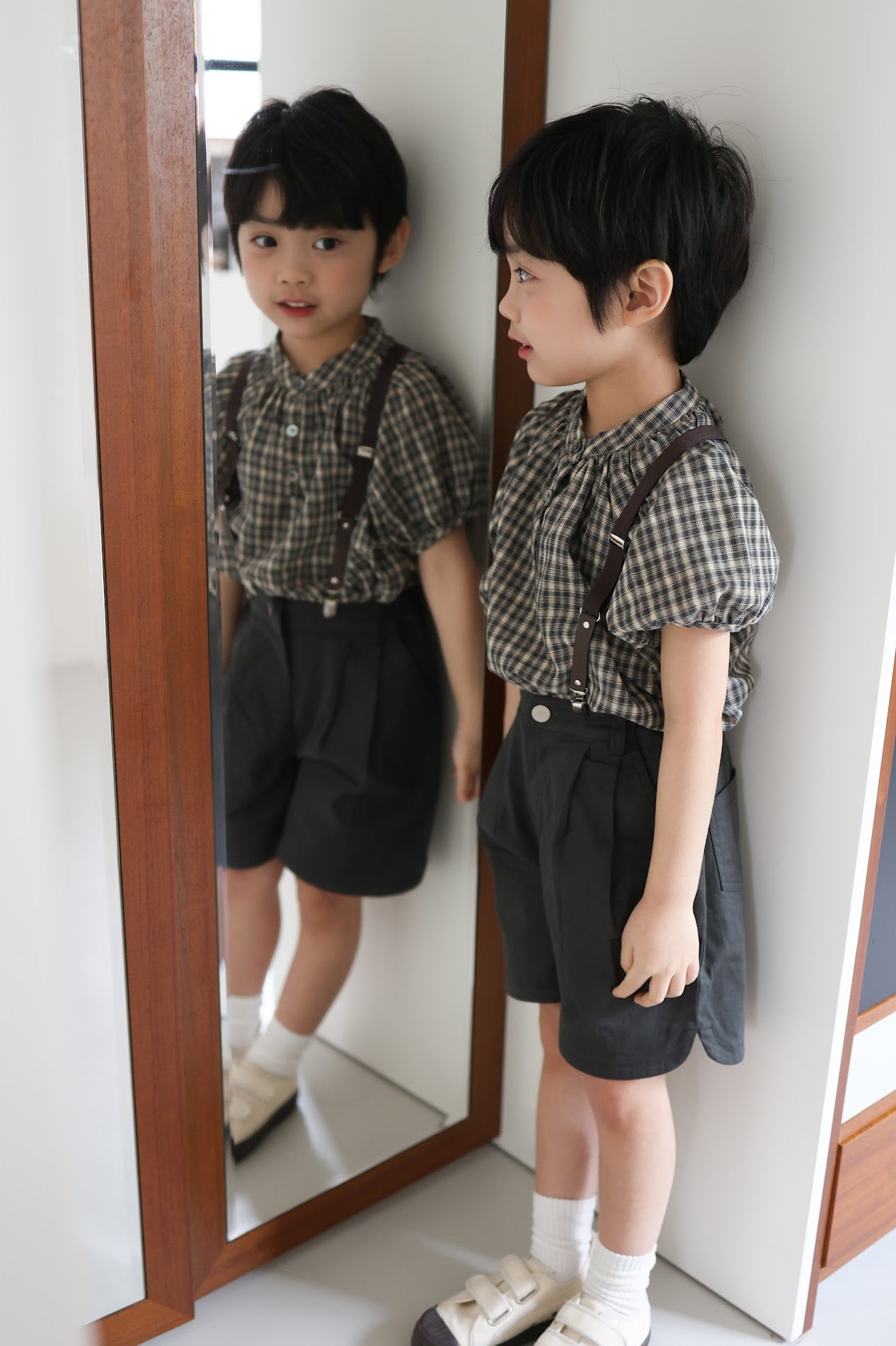 25ss check half blouse / kidsJr大人