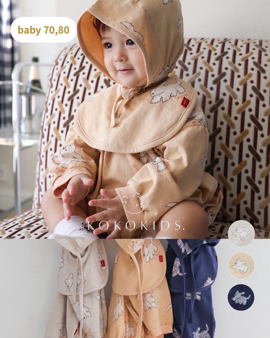 puppy pattern baby rompers / bib / bonnet